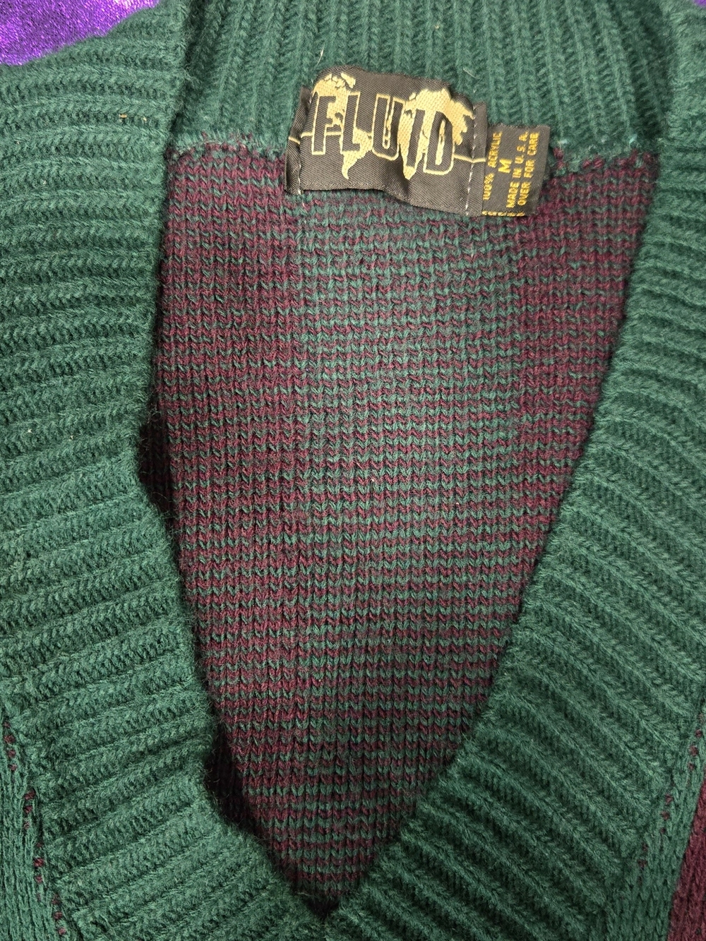 Fluide Men’s Green and Burgundy V-Neck Sweater